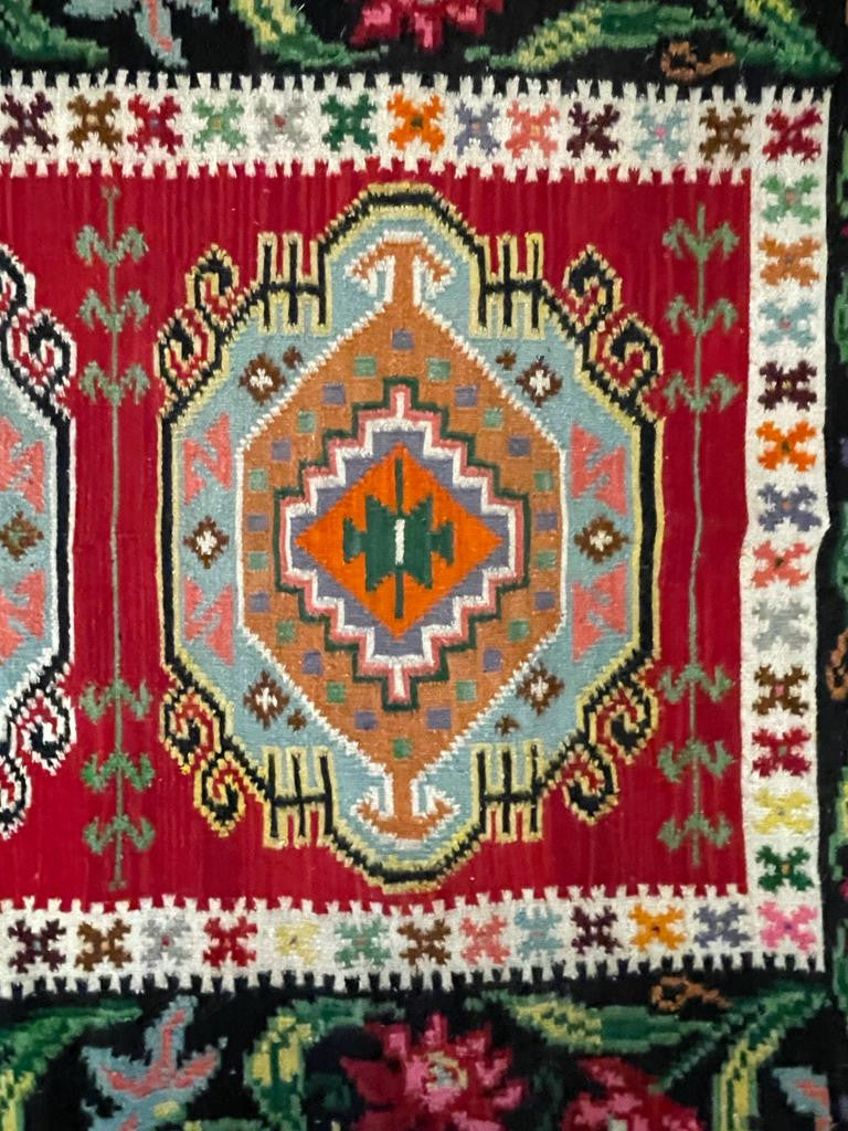 Vintage Geometric Romanian Wool Rug, 230x130 cm, view 6