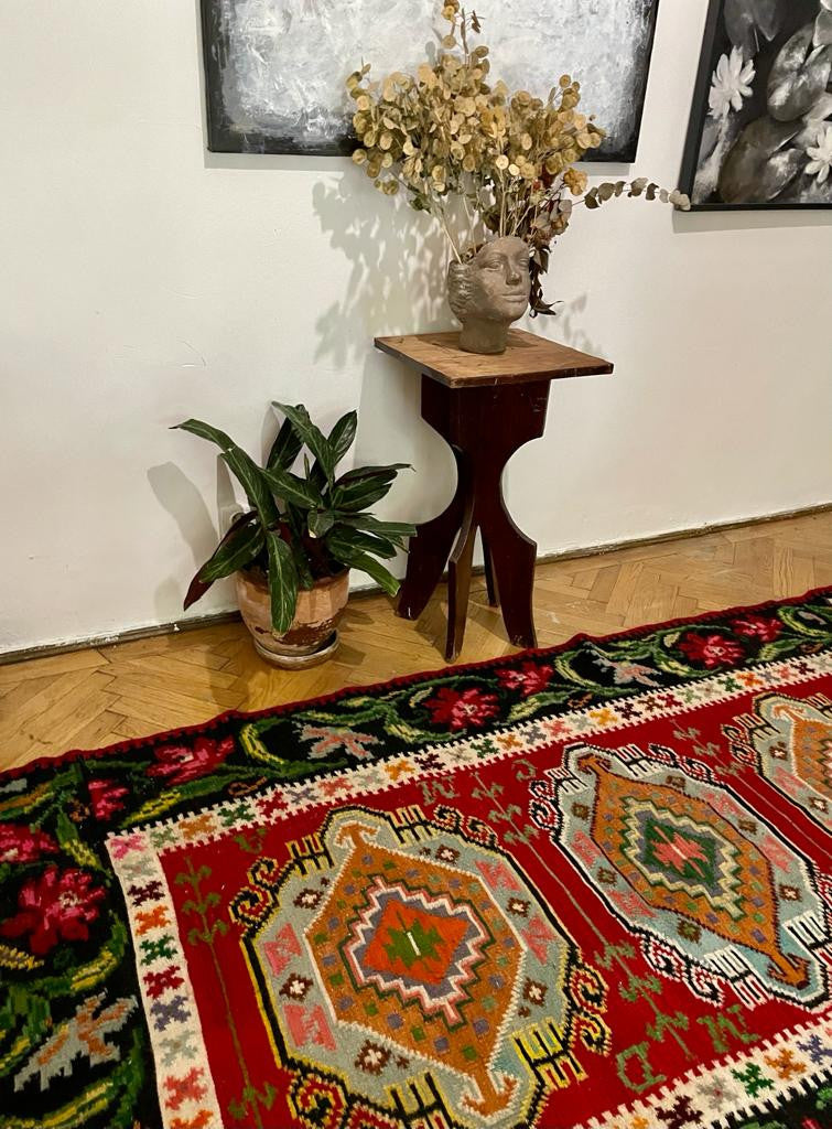 Vintage Geometric Romanian Wool Rug, 230x130 cm, view 8