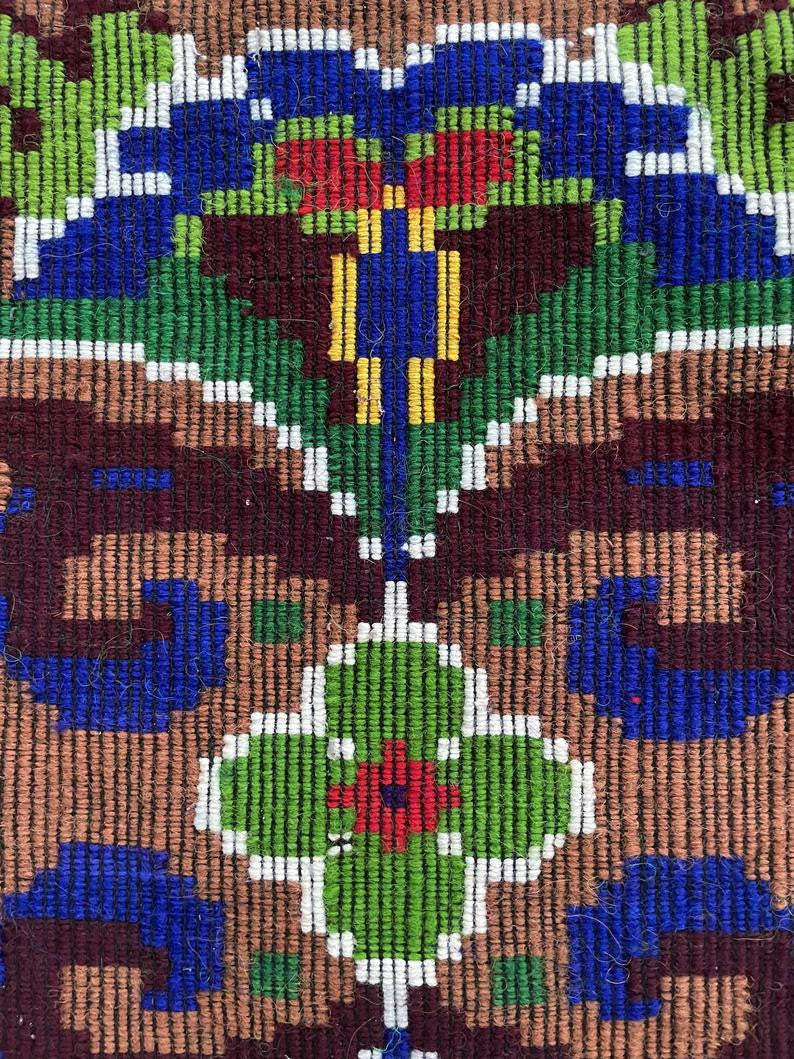 Vintage Wine Red Geometric Romanian Wool Rug, 285x140 cm, view 6