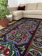 Vintage Wine Red Geometric Romanian Wool Rug, 285x140 cm, view 9