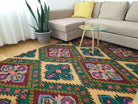 Vintage Yellow Geometric Romanian Wool Rug, 330x176 cm, view 10