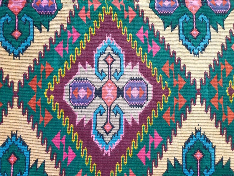 Vintage Yellow Geometric Romanian Wool Rug, 330x176 cm, view 6