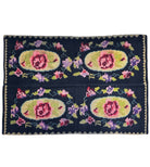 Vintage Black Floral Romanian Wool Rug, 221x142 cm