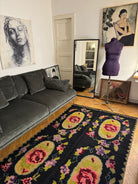 Vintage Black Floral Romanian Wool Rug, 221x142 cm, view 5
