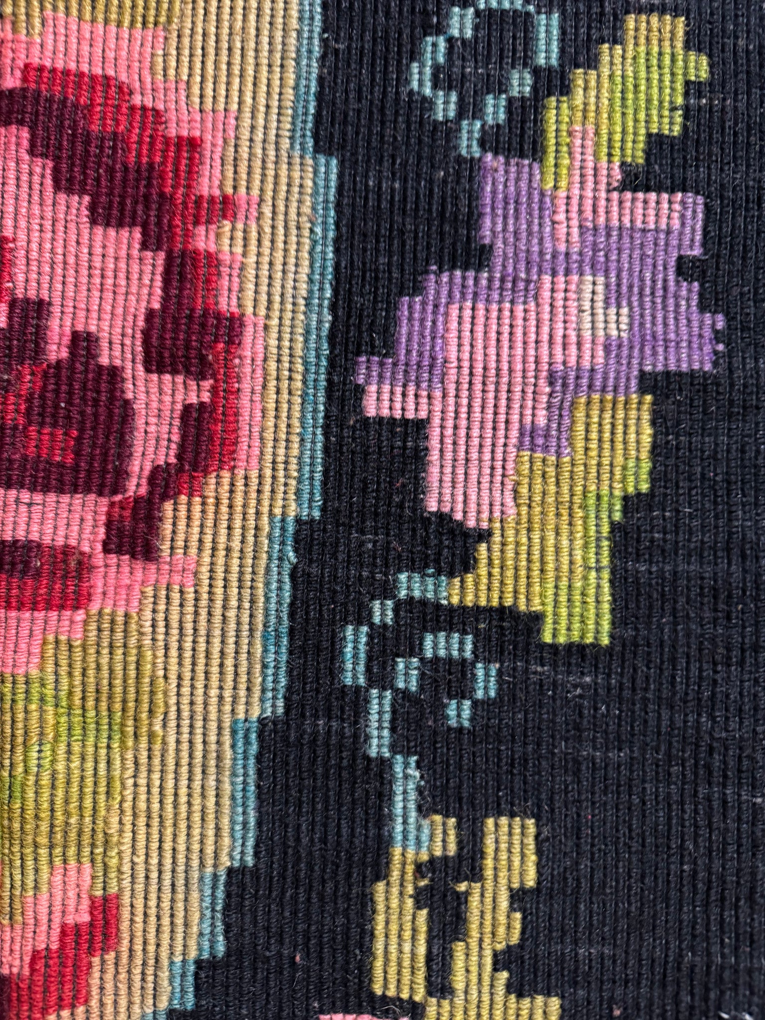 Vintage Black Floral Romanian Wool Rug, 221x142 cm, view 7