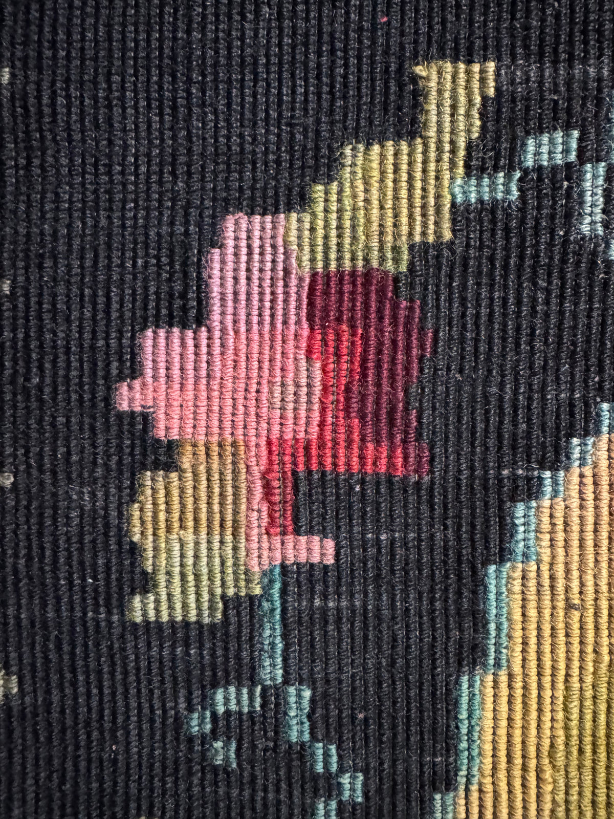 Vintage Black Floral Romanian Wool Rug, 221x142 cm, view 8