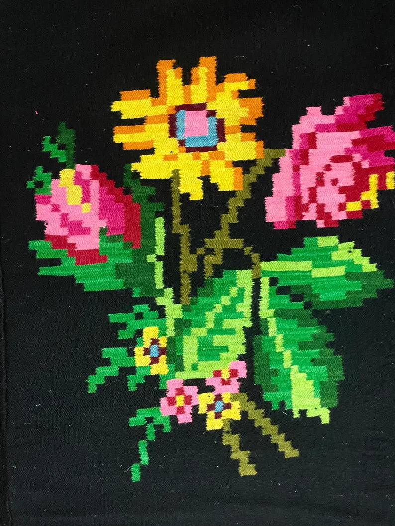 Vintage Blue Floral Romanian Wool Rug, 294x180 cm, view 4