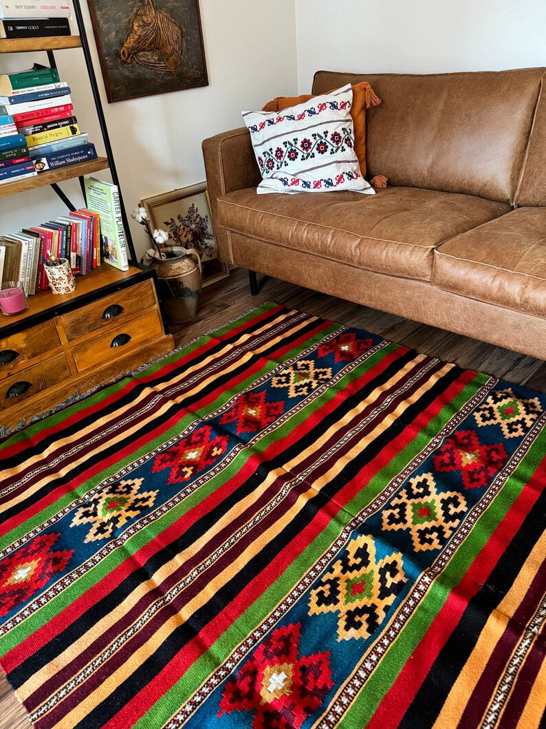 Vintage Striped Romanian Wool Rug, 230x160 cm, view 5