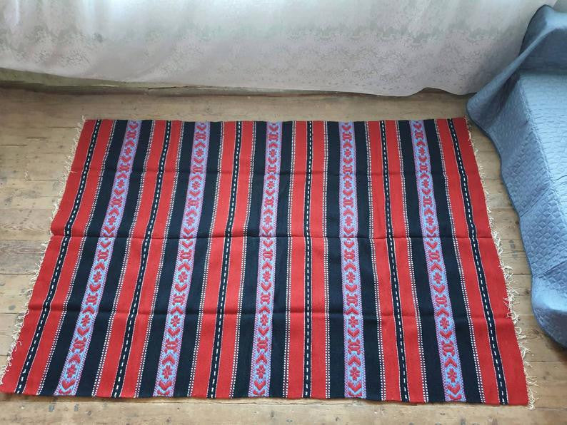 Vintage Red Striped Romanian Wool Rug, 230x160 cm, view 10