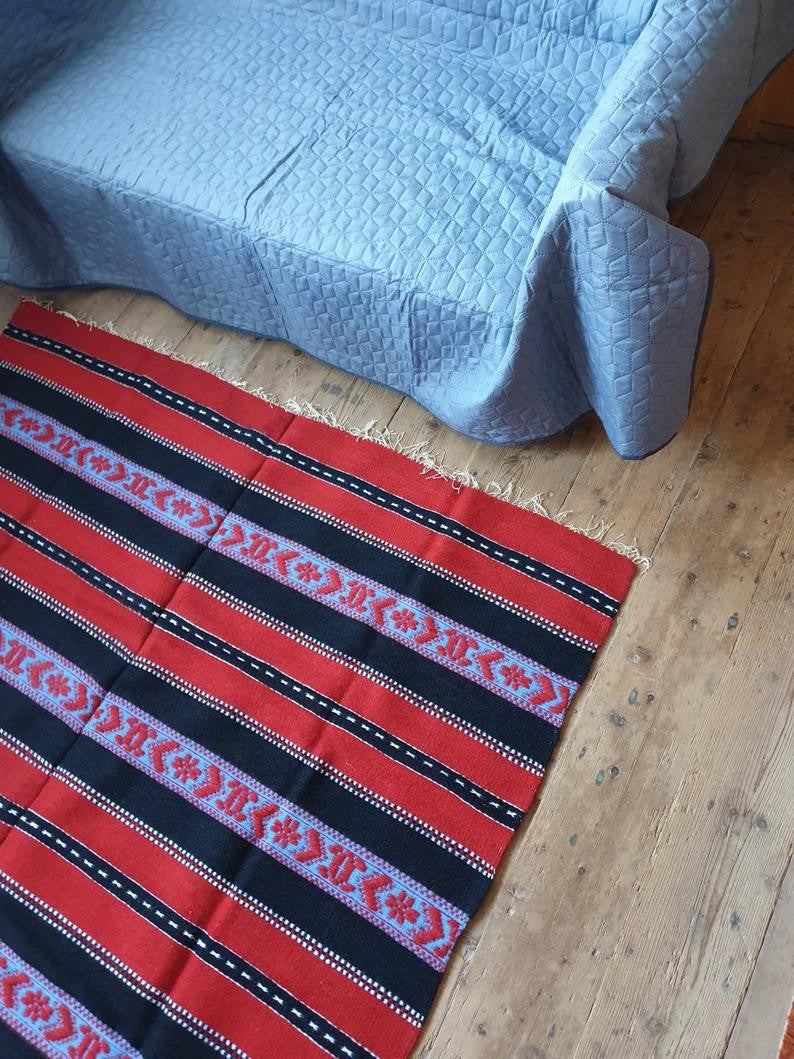 Vintage Red Striped Romanian Wool Rug, 230x160 cm, view 2