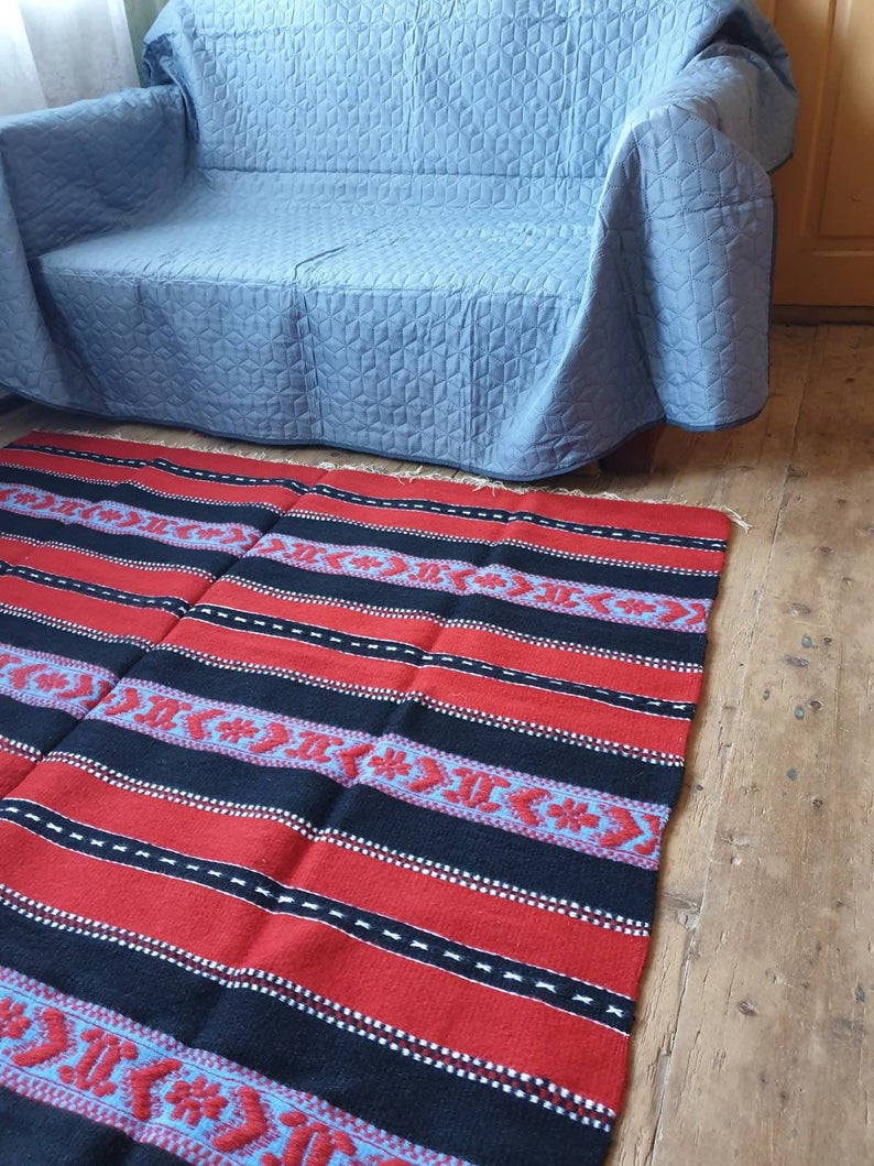 Vintage Red Striped Romanian Wool Rug, 230x160 cm, view 7