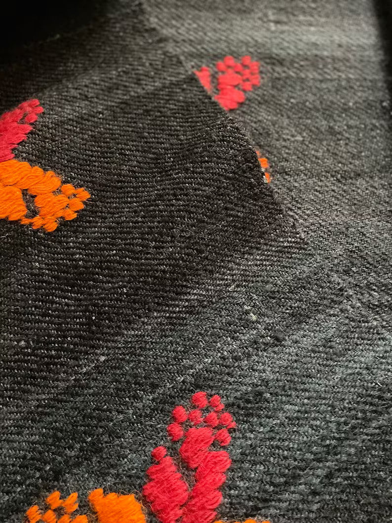 Vintage Black Floral Romanian Wool Runner Rug, 500x80 cm, view 10