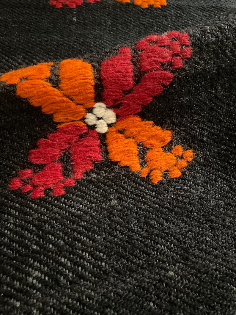 Vintage Black Floral Romanian Wool Runner Rug, 500x80 cm, view 7