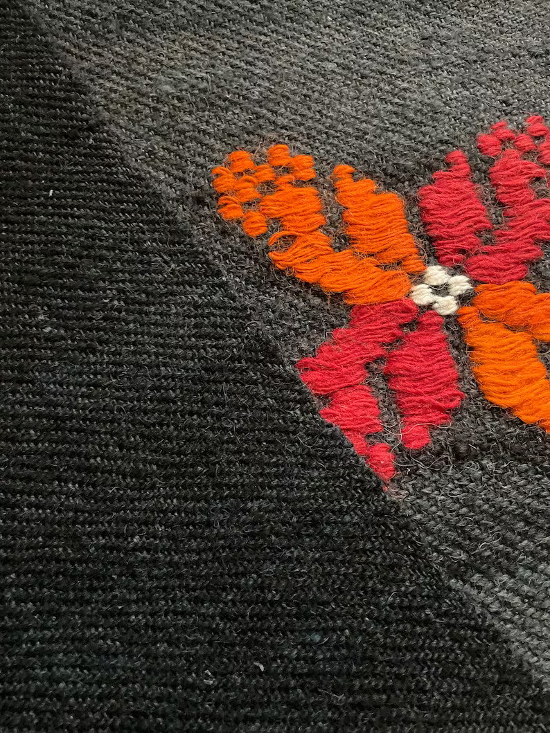 Vintage Black Floral Romanian Wool Runner Rug, 500x80 cm, view 9