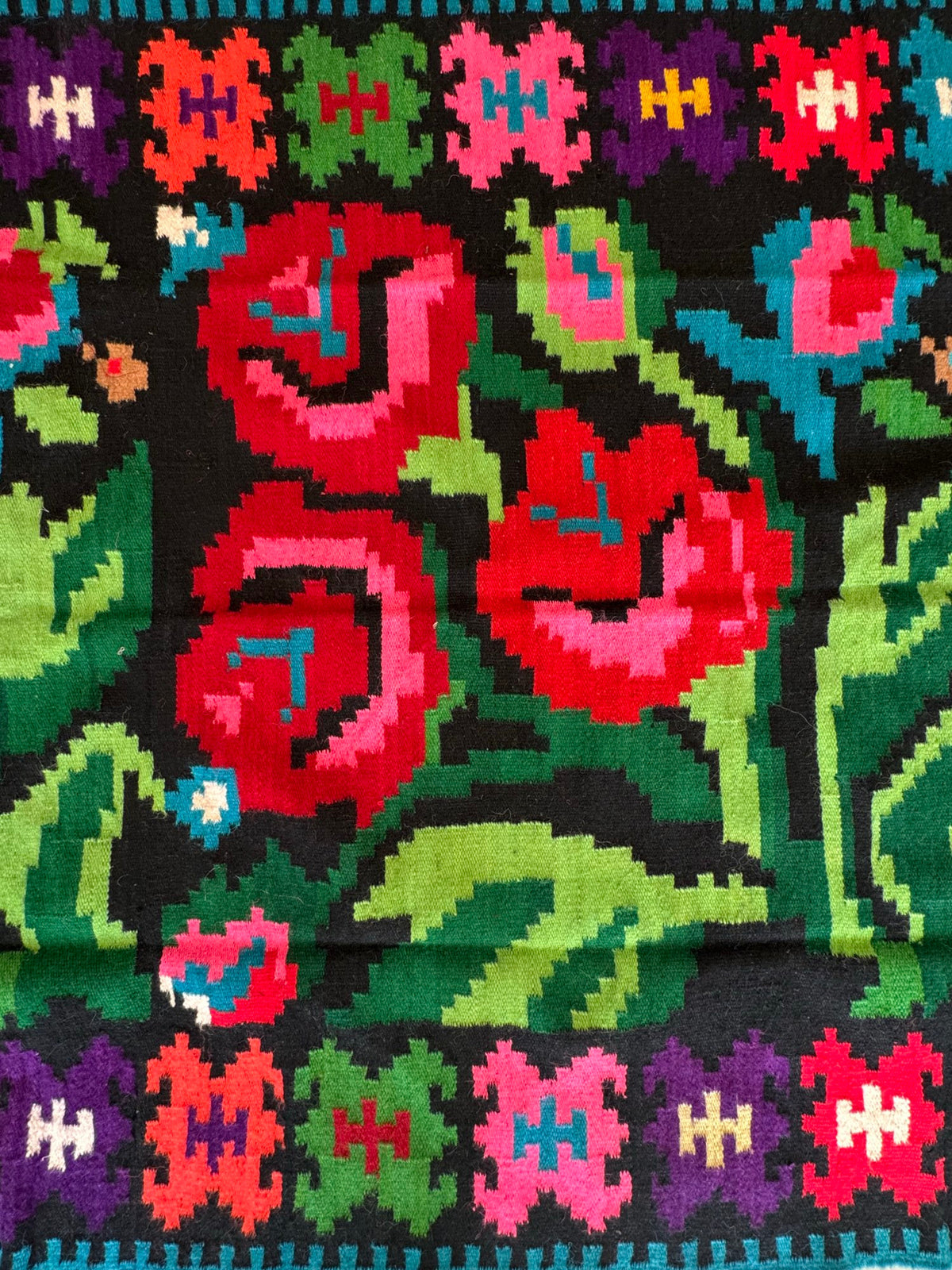 Vintage Black Floral Romanian Wool Runner Rug, 263x115 cm, view 7