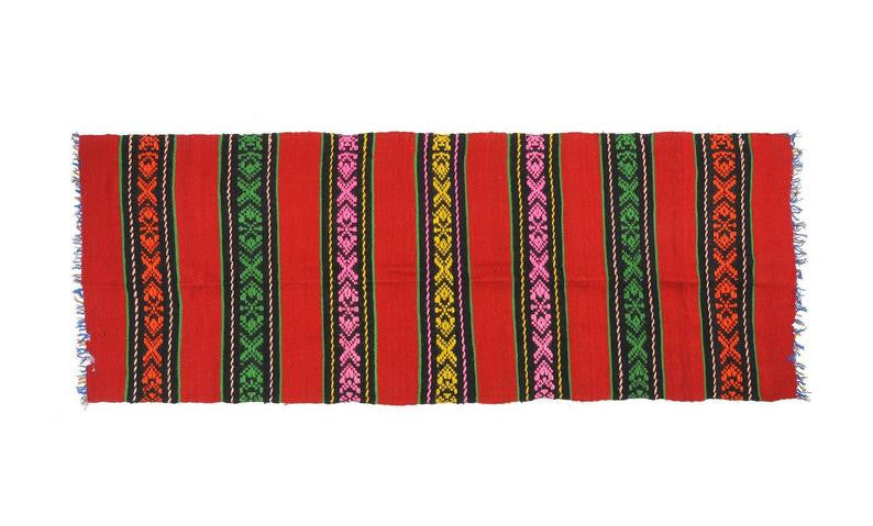 Vintage Red Striped Romanian Wool Runner Rug, 220x80 cm