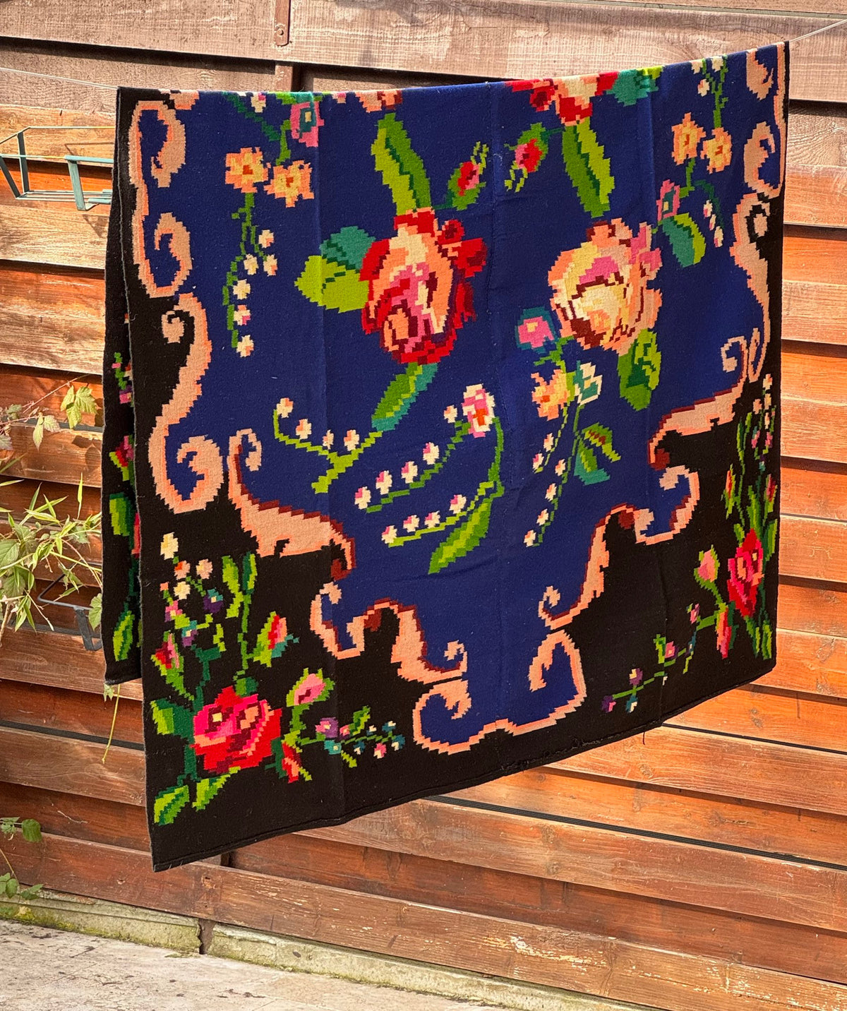 Vintage Blue Floral Transylvanian Wool Rug, 200x145 cm, view 14