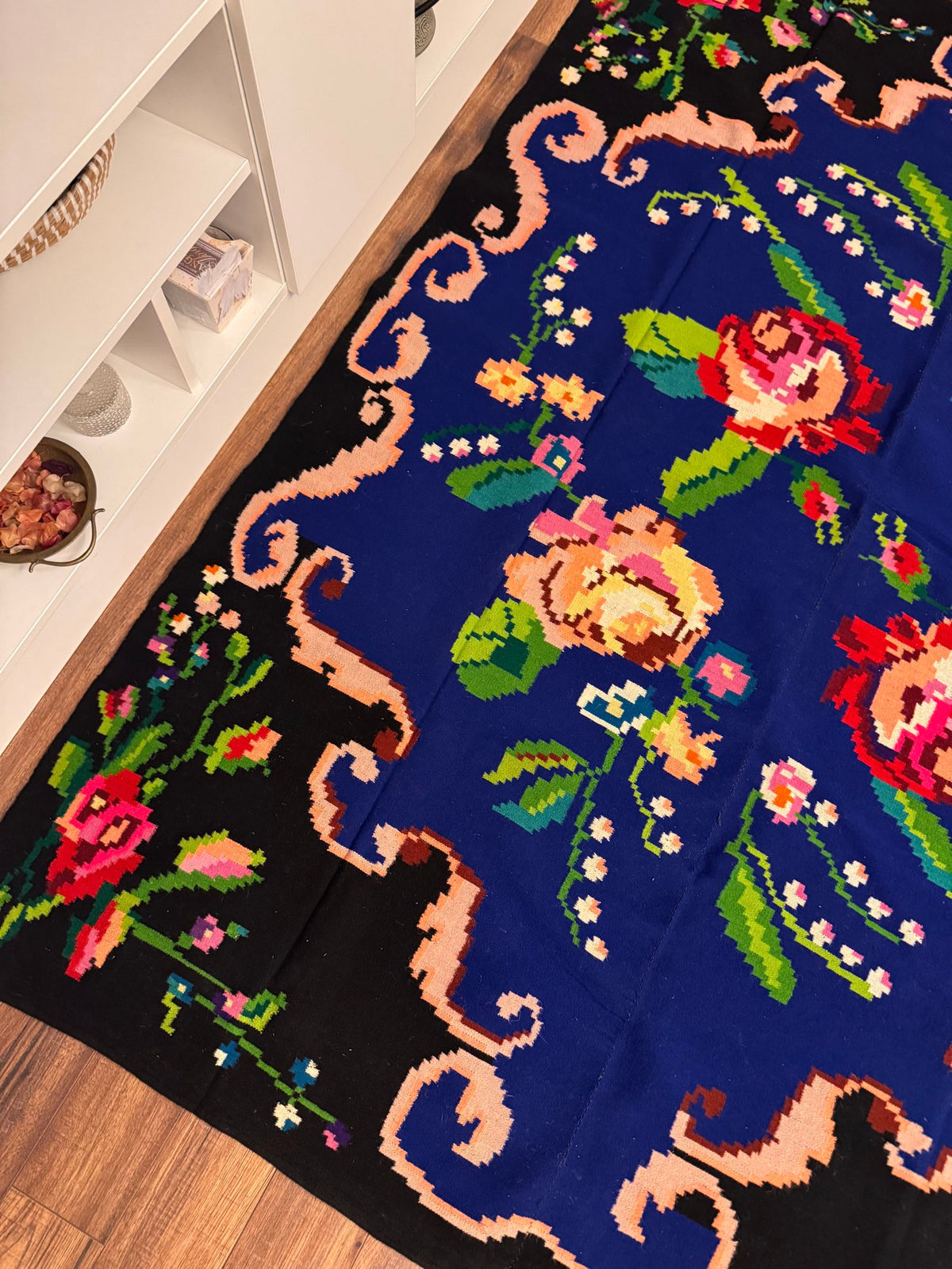 Vintage Blue Floral Transylvanian Wool Rug, 200x145 cm, view 2