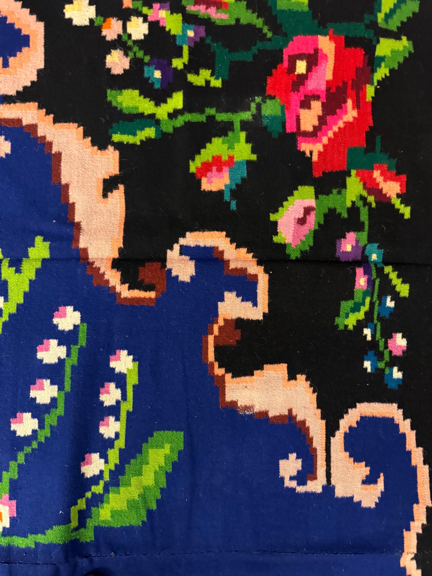 Vintage Blue Floral Transylvanian Wool Rug, 200x145 cm, view 7