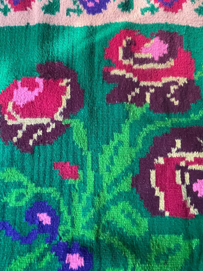 Vintage Green Floral Romanian Wool Rug, 236x166 cm, view 10