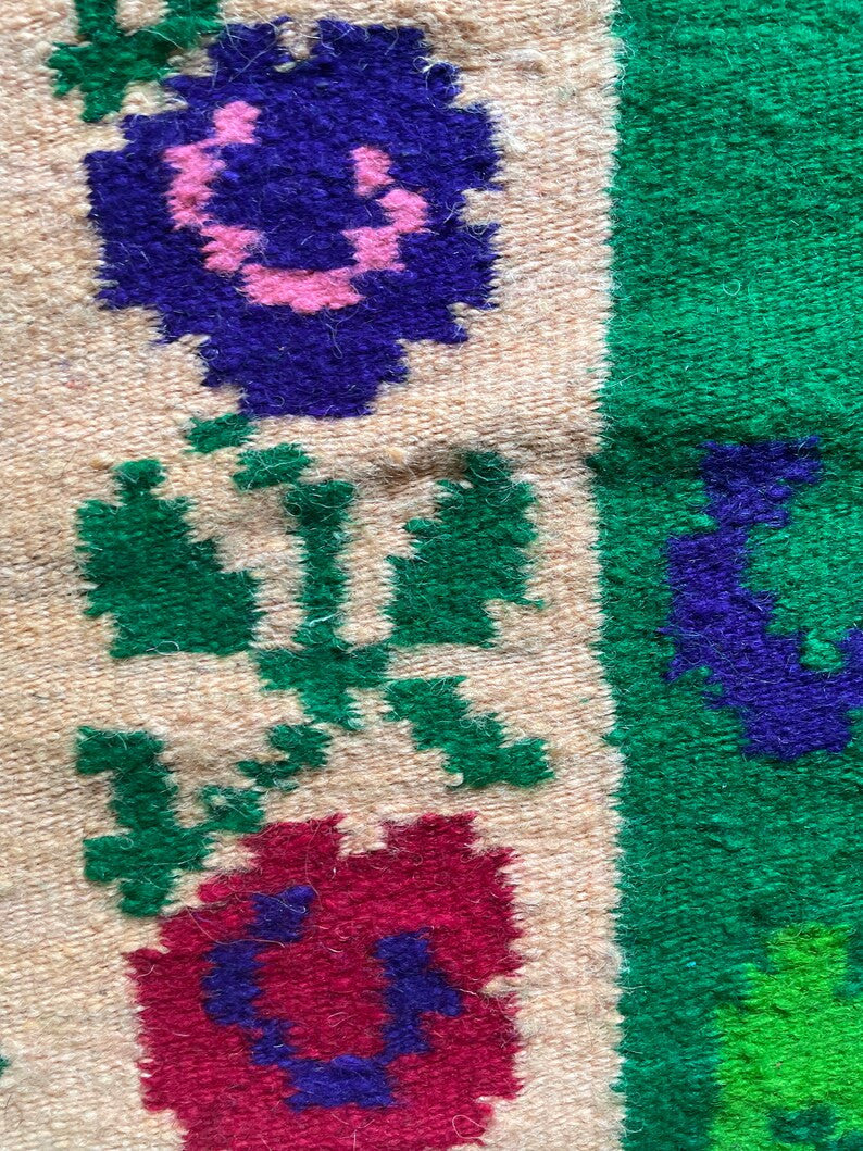 Vintage Green Floral Romanian Wool Rug, 236x166 cm, view 6