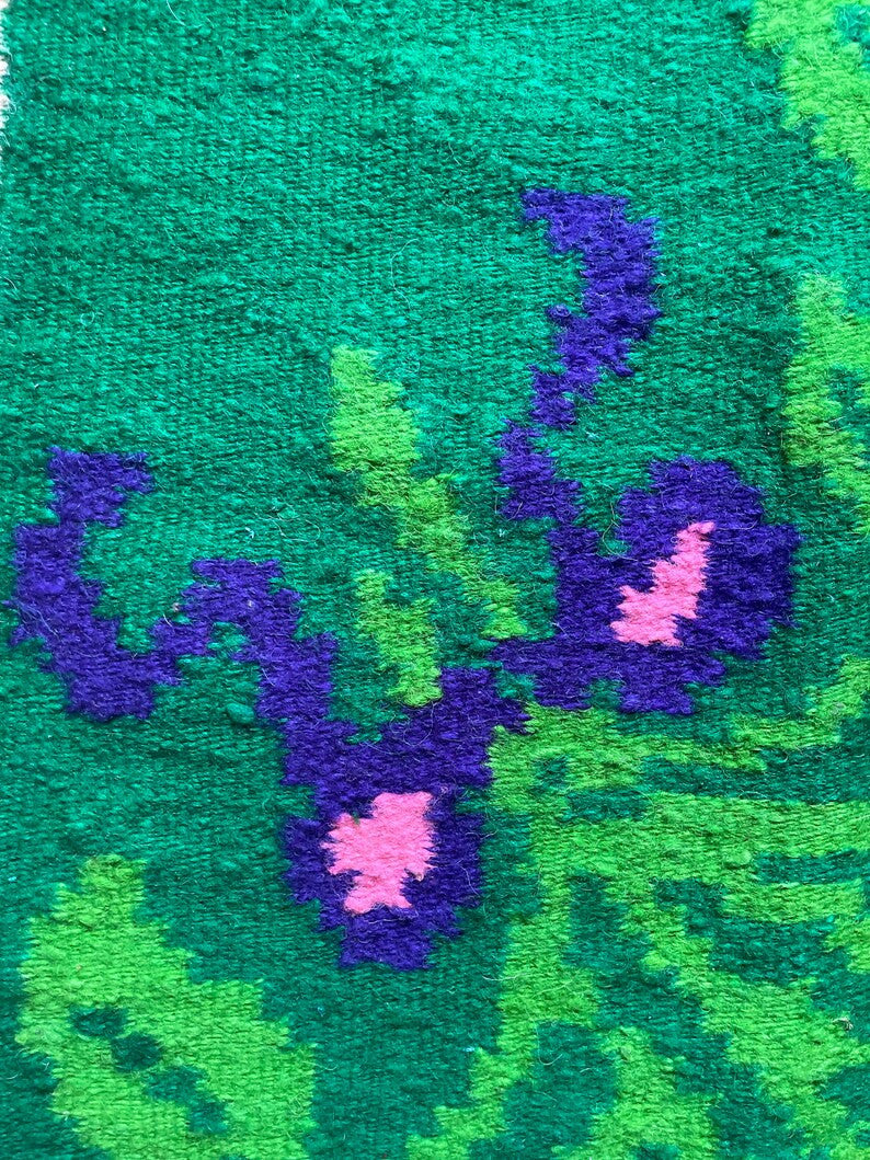Vintage Green Floral Romanian Wool Rug, 236x166 cm, view 8