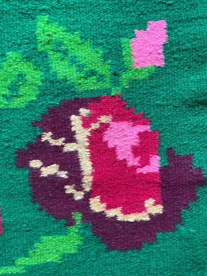 Vintage Green Floral Romanian Wool Rug, 236x166 cm, view 9