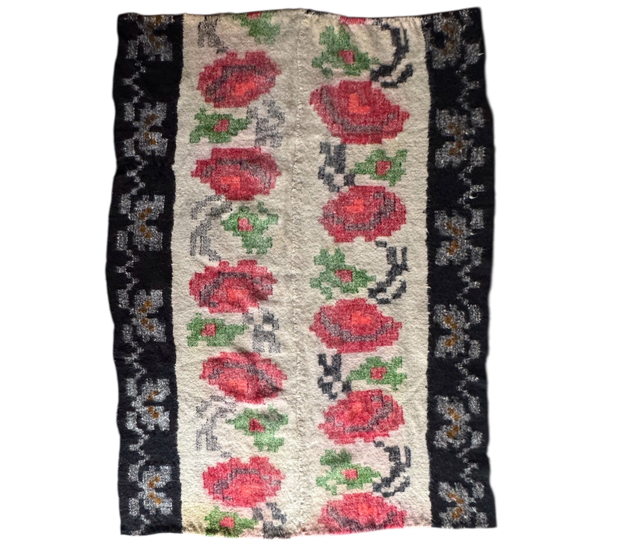 Vintage Floral Maramureș Wool Cerga Bedspread, 225x147 cm