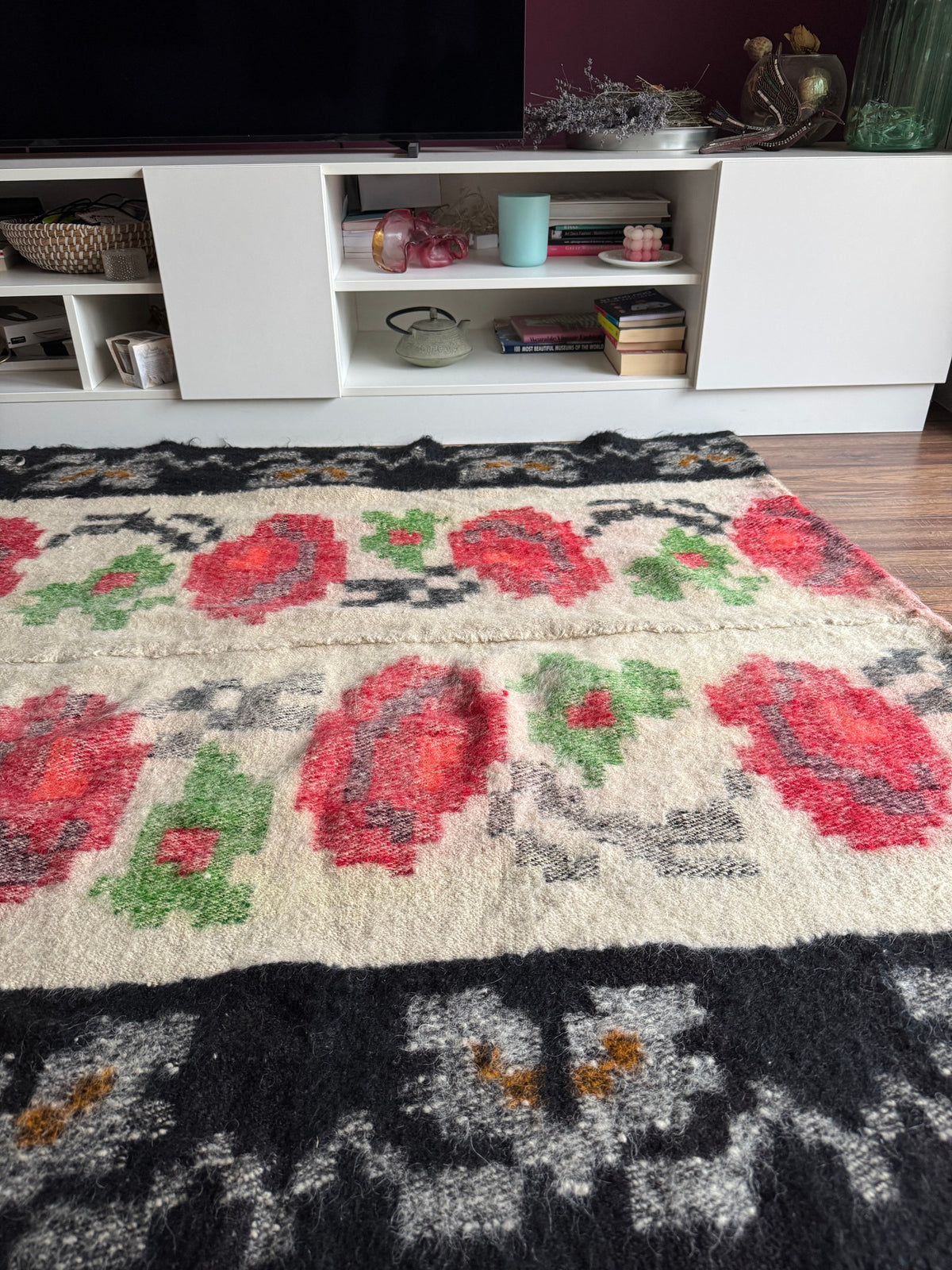Vintage Floral Maramureș Wool Cerga Bedspread, 225x147 cm, view 2