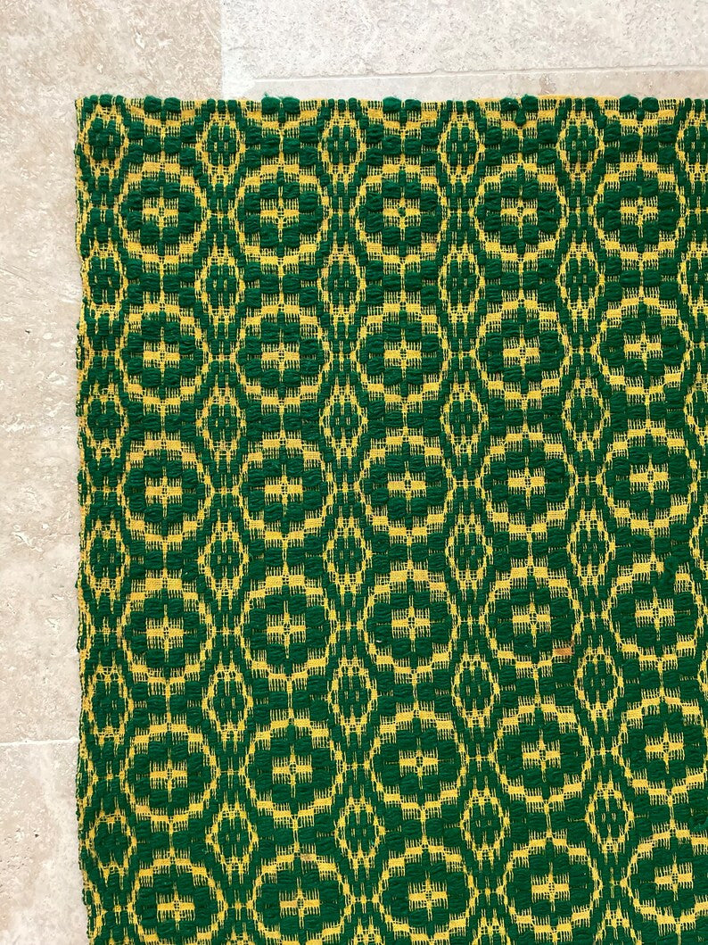 Vintage Green Geometric Romanian Wool Rug, 208x128 cm, view 10