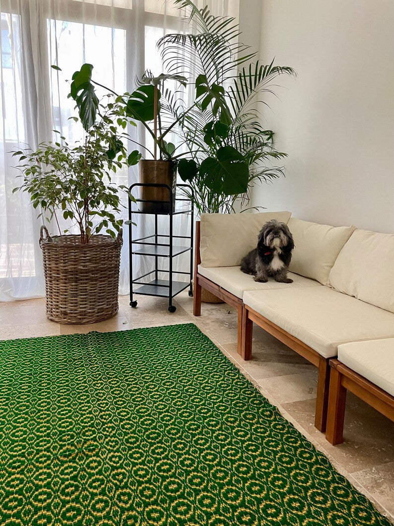Vintage Green Geometric Romanian Wool Rug, 208x128 cm, view 2