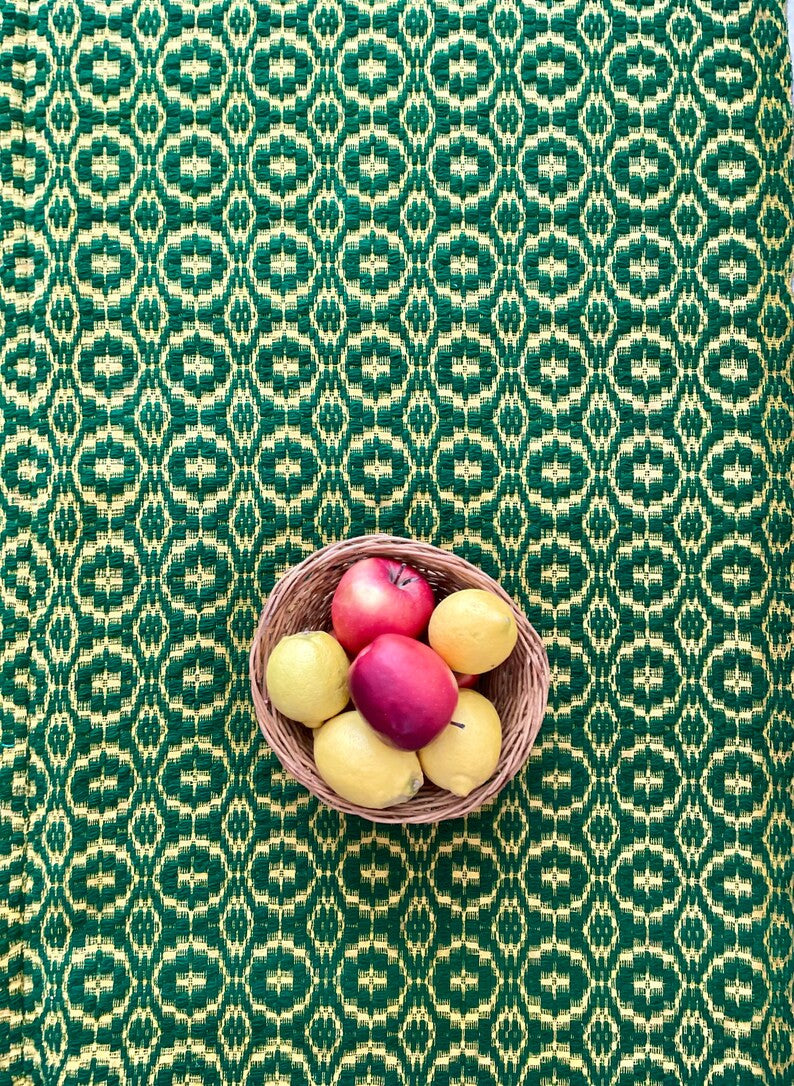 Vintage Green Geometric Romanian Wool Rug, 208x128 cm, view 4
