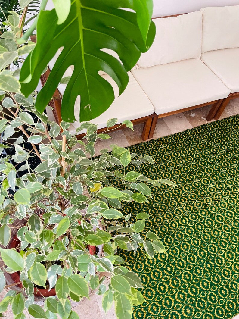 Vintage Green Geometric Romanian Wool Rug, 208x128 cm, view 6