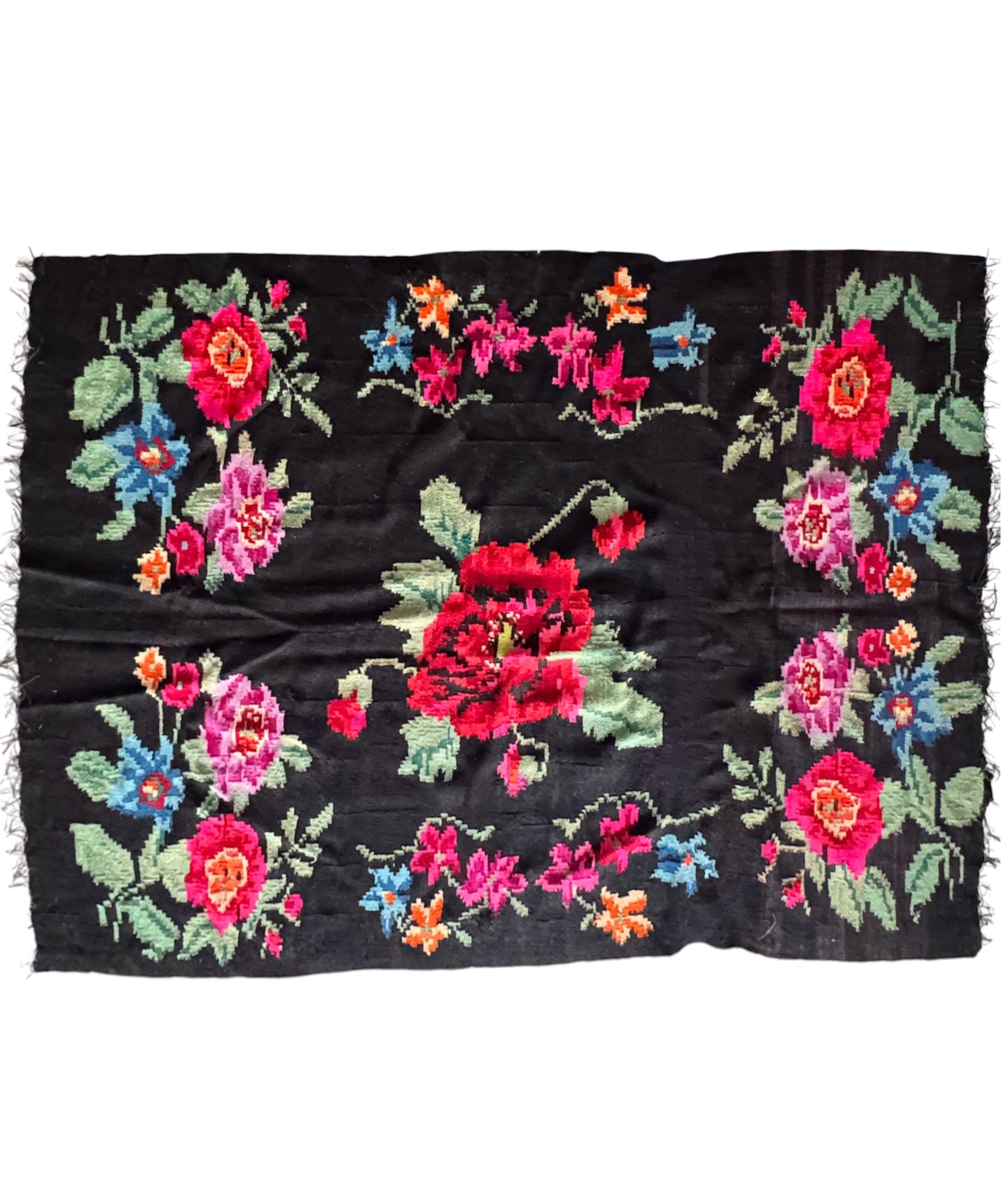 Vintage Black Floral Maramureș Wool Rug, 205x150 cm
