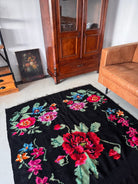 Vintage Black Floral Maramureș Wool Rug, 205x150 cm, view 12