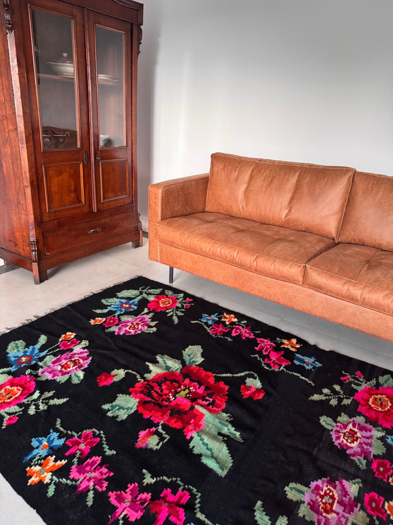 Vintage Black Floral Maramureș Wool Rug, 205x150 cm, view 13