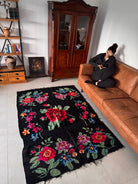 Vintage Black Floral Maramureș Wool Rug, 205x150 cm, view 15