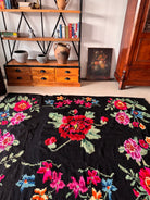 Vintage Black Floral Maramureș Wool Rug, 205x150 cm, view 2