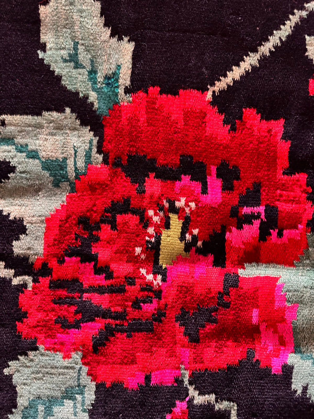 Vintage Black Floral Maramureș Wool Rug, 205x150 cm, view 6