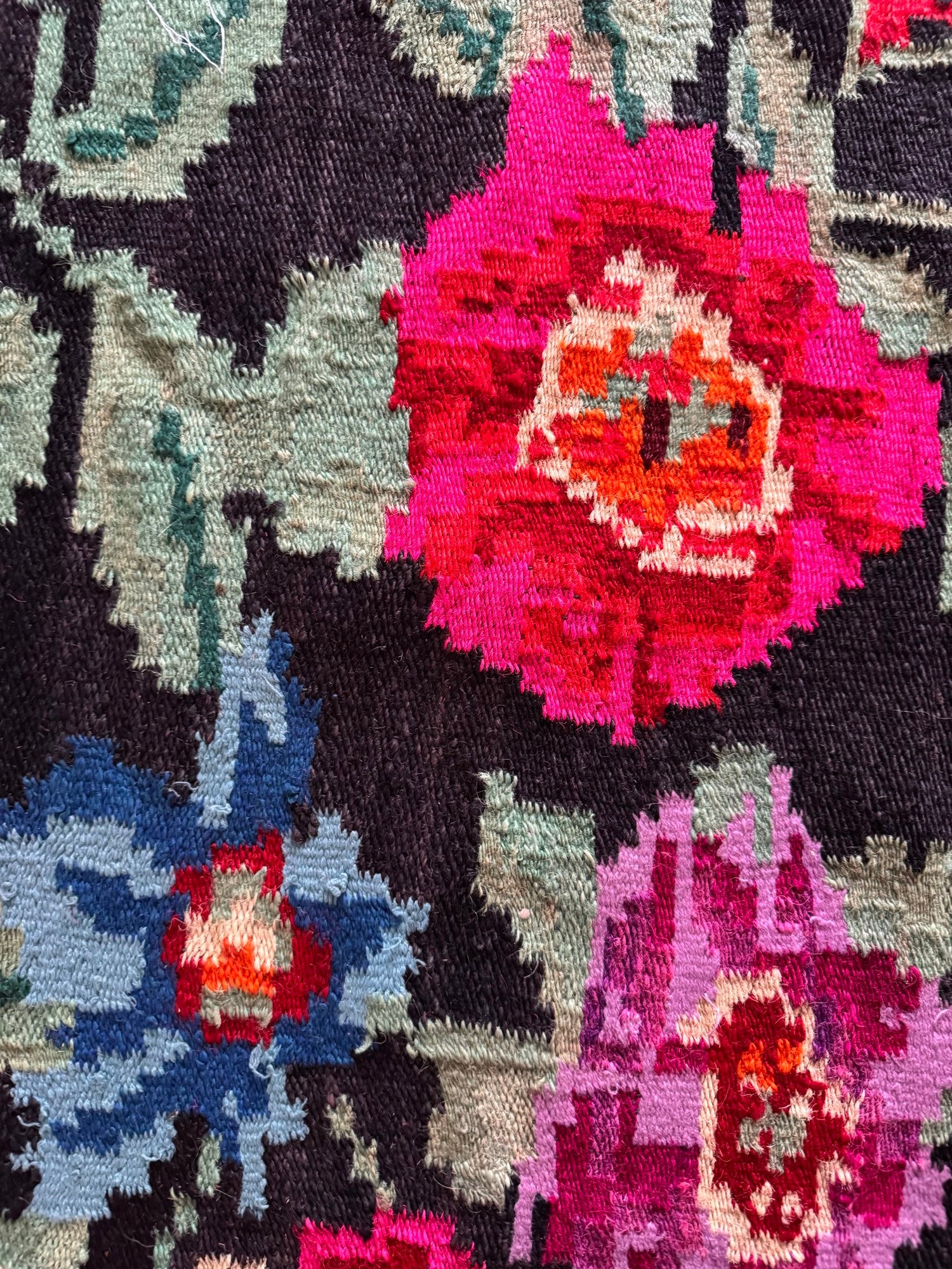 Vintage Black Floral Maramureș Wool Rug, 205x150 cm, view 9