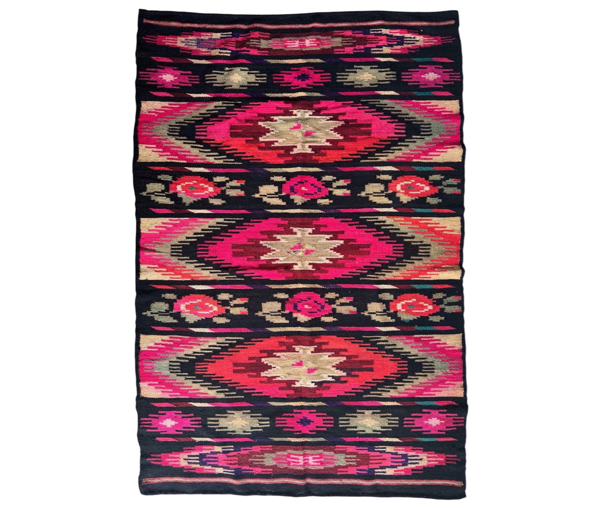 Vintage Geometric Maramureș Wool Kilim Rug, 190x130 cm