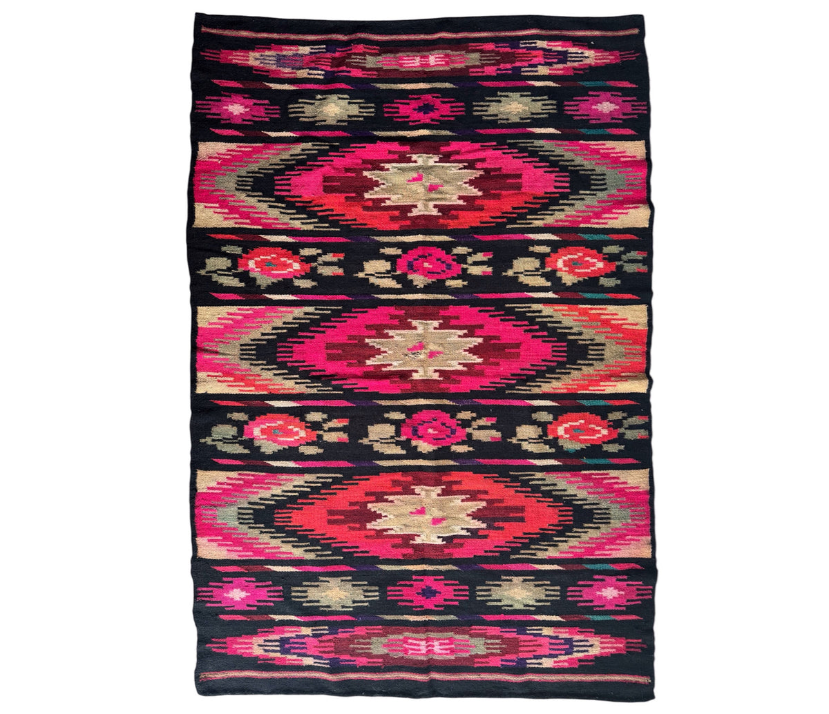 Vintage Geometric Maramureș Wool Kilim Rug, 190x130 cm