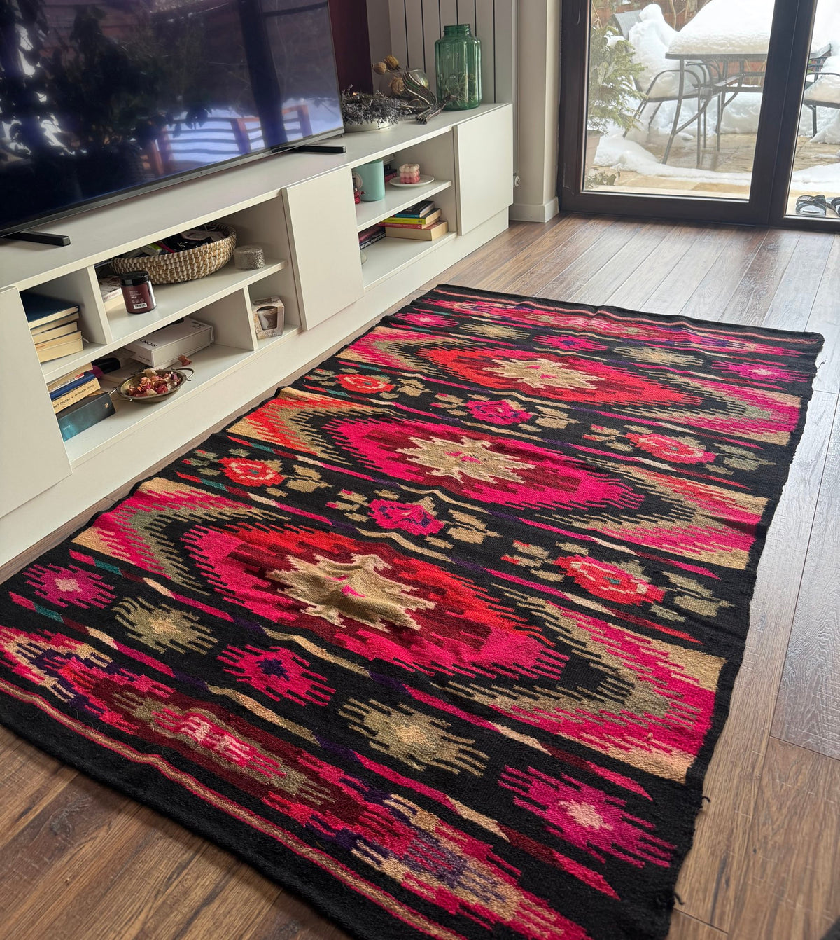 Vintage Geometric Maramureș Wool Kilim Rug, 190x130 cm, view 12