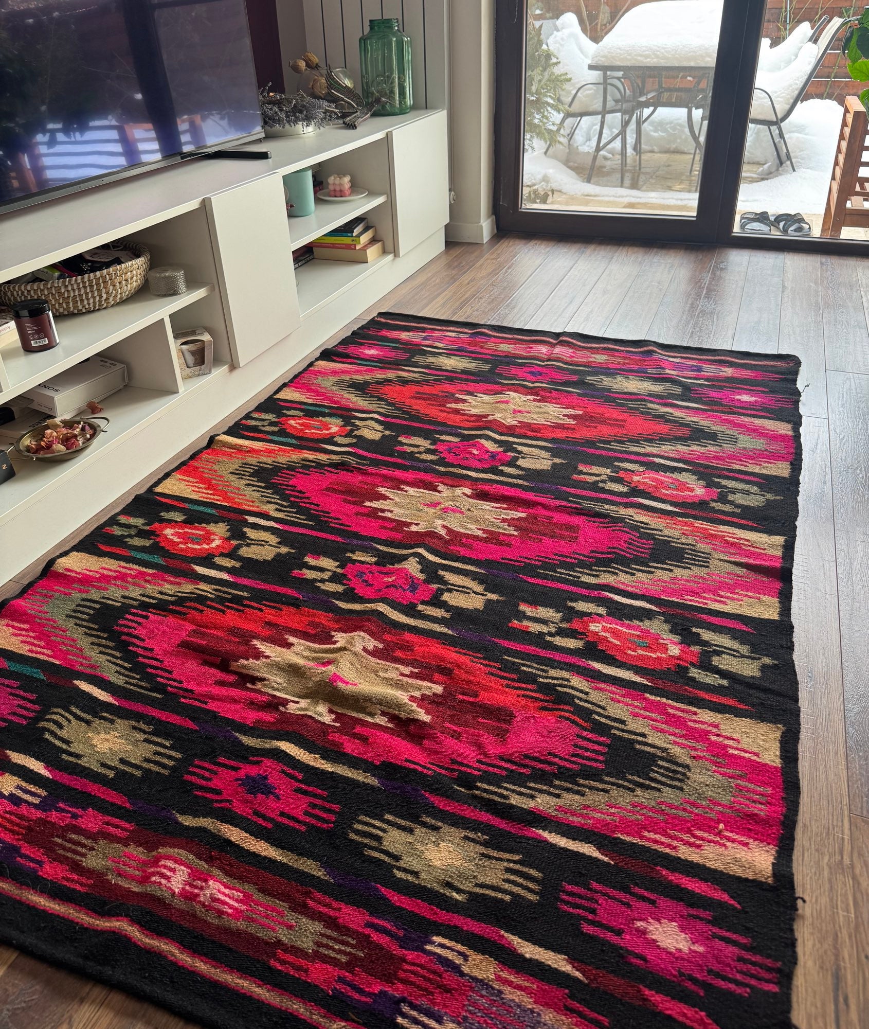 Vintage Geometric Maramureș Wool Kilim Rug, 190x130 cm, view 13