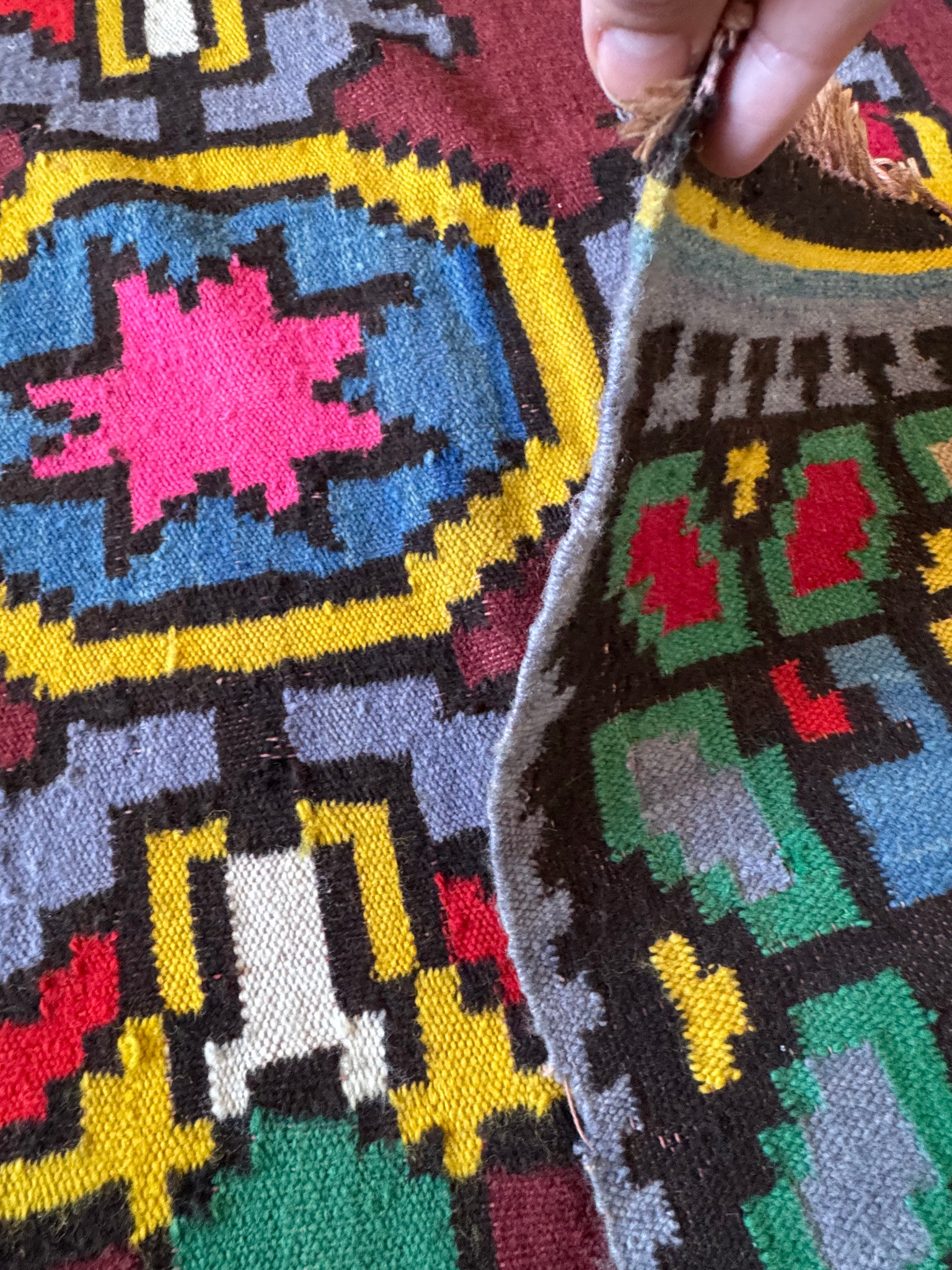 Vintage Geometric Romanian Wool Kilim Runner, 248x136 cm, view 5